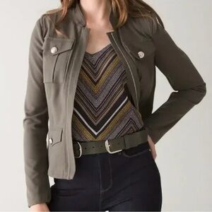 WHBM forever olive green utility jacket front zip - 8 White House Black Market